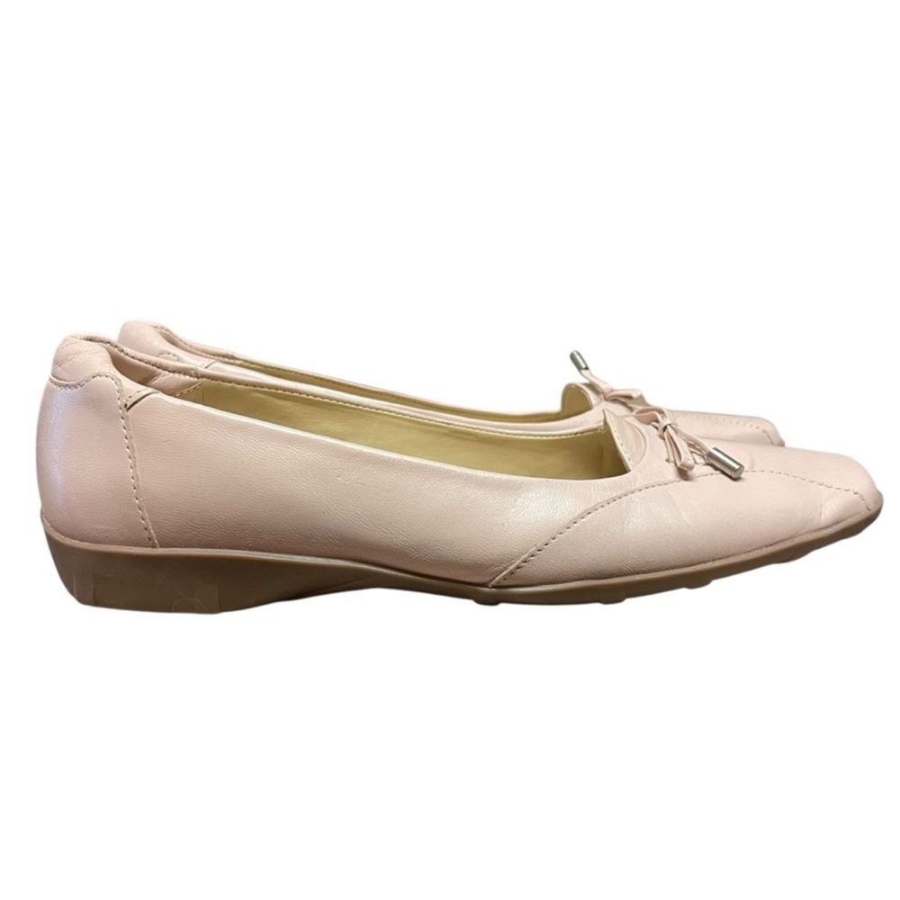 Women's Pink Leather Ballet Square Toe Bow Flats Sz 8.5